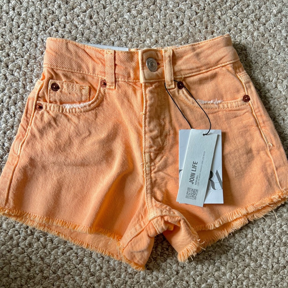 NWT Zara Kids neon orange denim cutoff short
